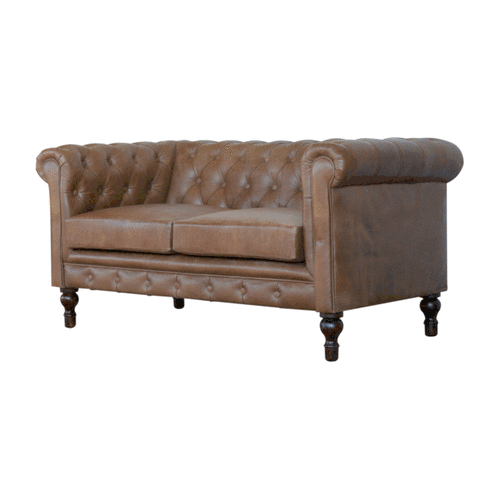 Buffalo Leather Chesterfield Sofa - Upholstered 2 Seater for Bedroom & Living Room - product view 9 showing handcrafted...
