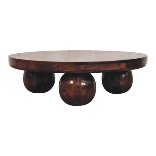 California Walnut Solid Mango Wood Coffee Table with Ball Feet - product view 8 showing handcrafted solid mango wood...