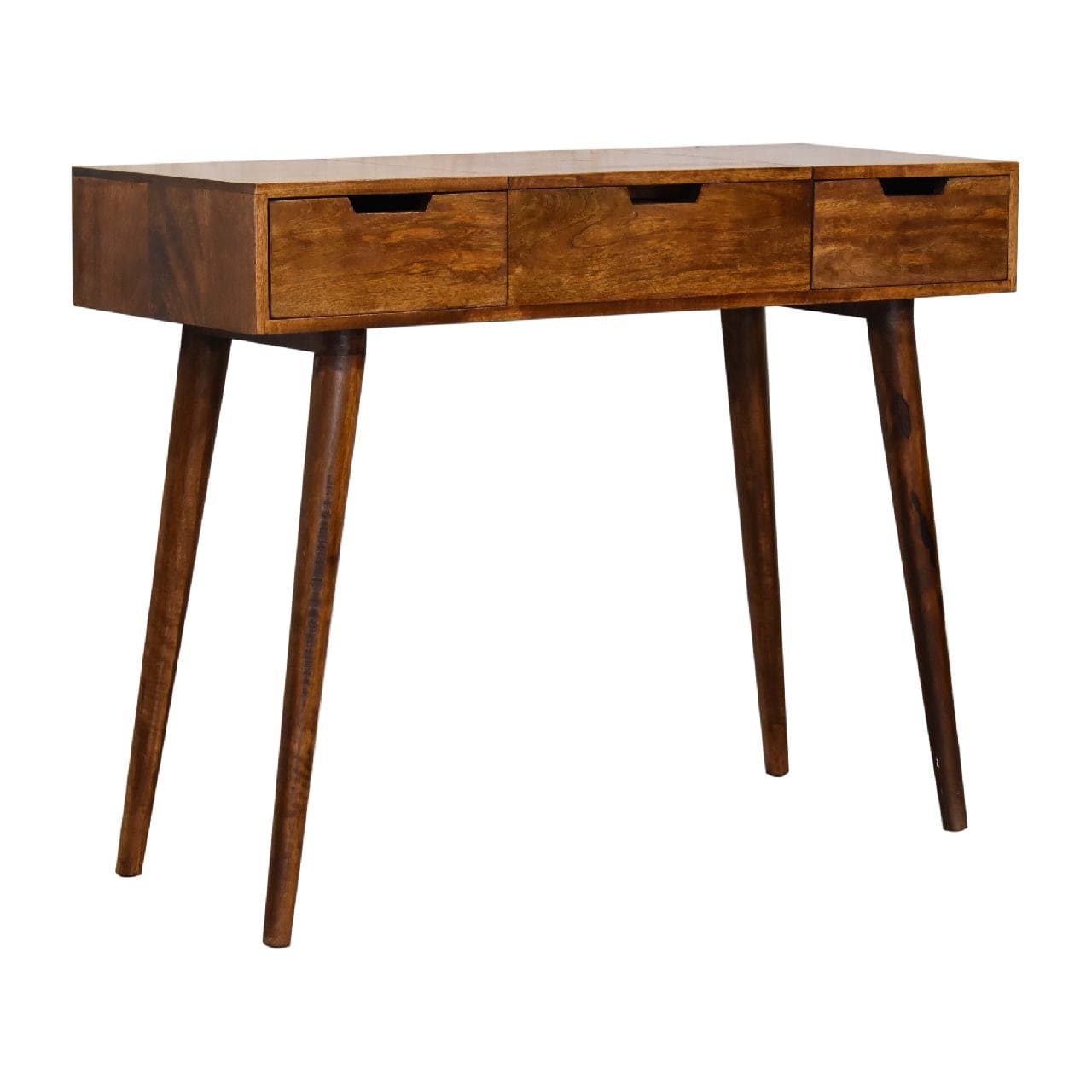 Chestnut Foldable Mirror Dressing Table - Solid Mango Wood Vanity Table for Bedroom - product view 3 showing handcrafted...