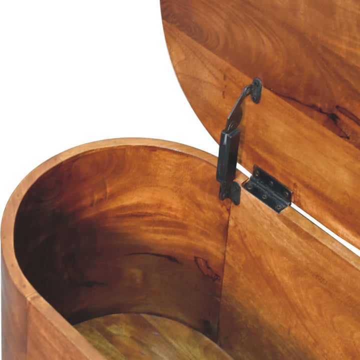 Chestnut Rounded Lid up Blanket Box - Solid Mango Wood Storage Trunk for Bedroom - product view 8 showing handcrafted...