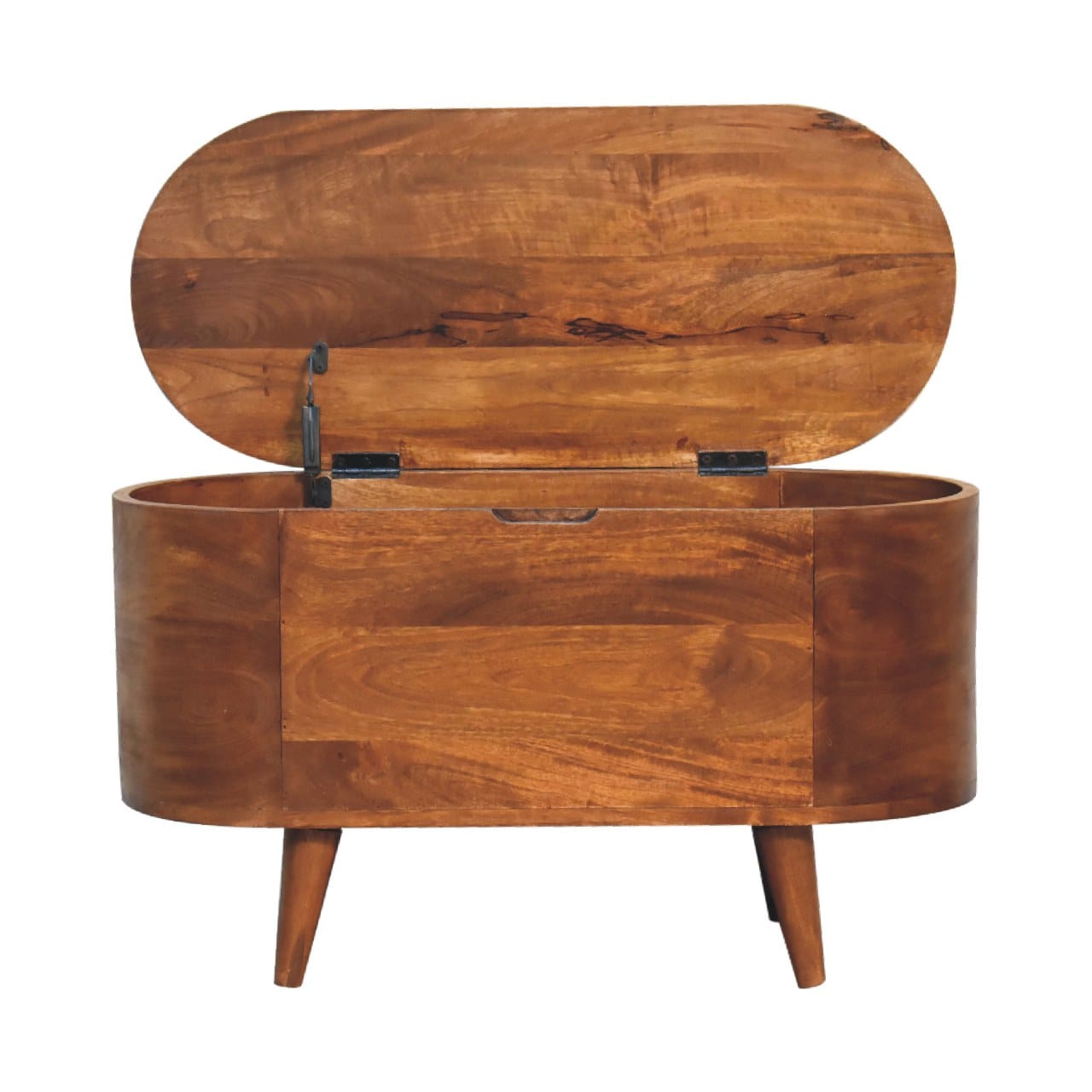 Chestnut Rounded Lid up Blanket Box - Solid Mango Wood Storage Trunk for Bedroom - product view 7 showing handcrafted...