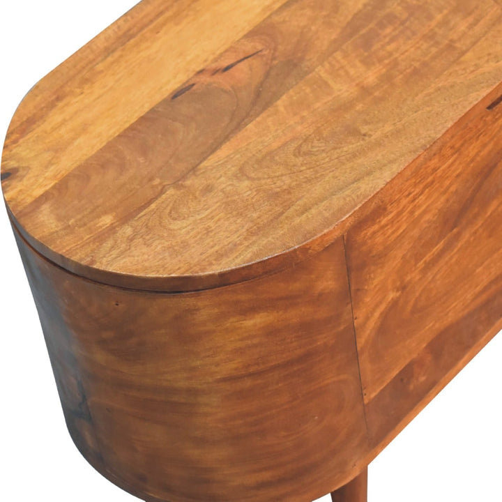 Chestnut Rounded Lid up Blanket Box - Solid Mango Wood Storage Trunk for Bedroom - product view 6 showing handcrafted...