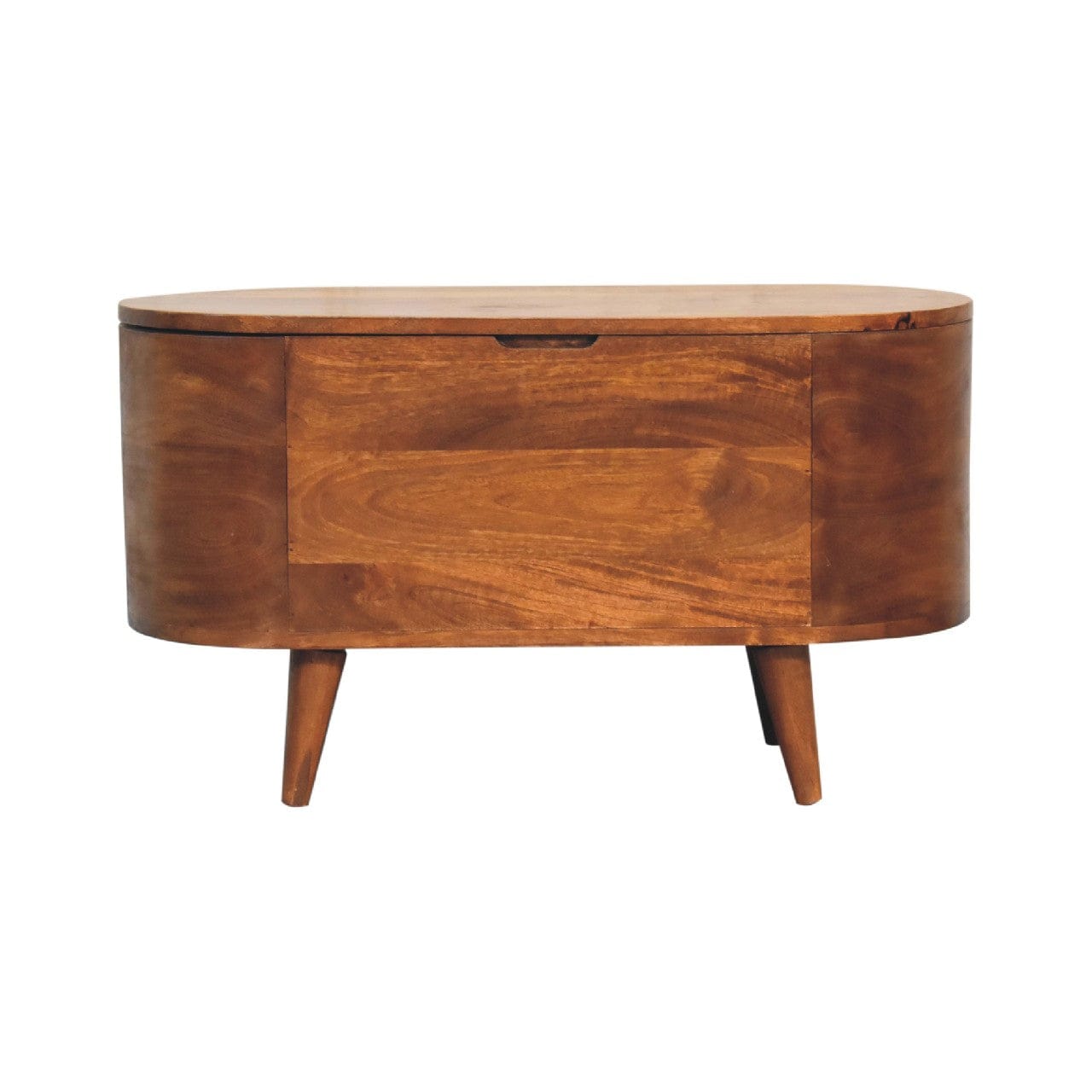 Chestnut Rounded Lid up Blanket Box - Solid Mango Wood Storage Trunk for Bedroom - product view 2 showing handcrafted...