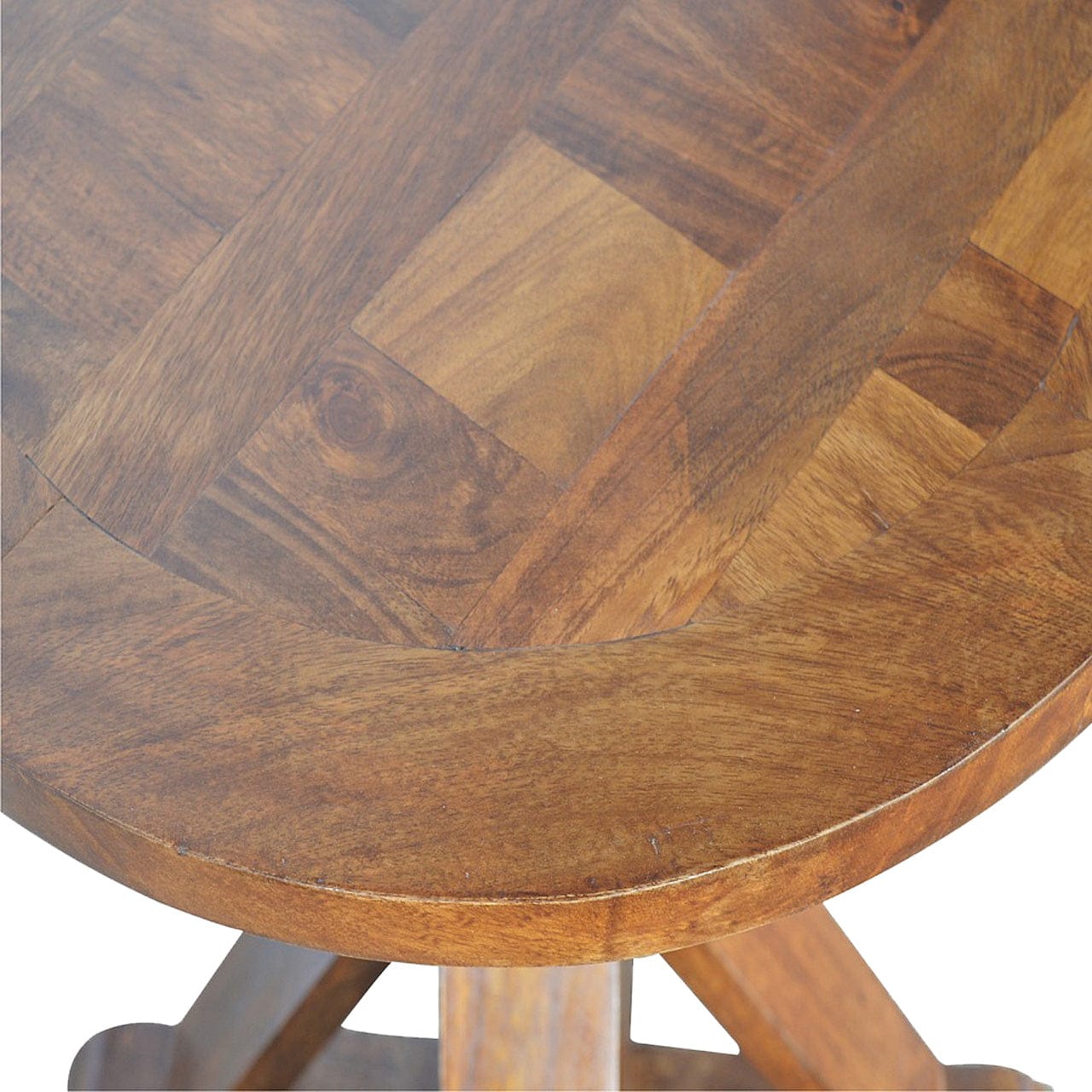 Chestnut Tristle Round Table for Bedroom in Solid Mango Wood - product view 2 showing handcrafted solid mango wood dresser