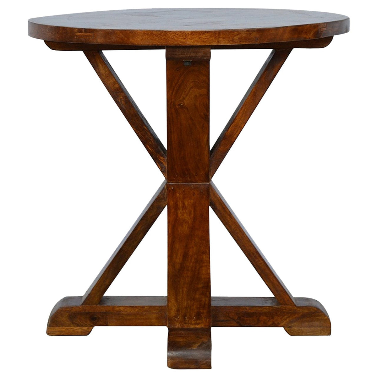Chestnut Tristle Round Table for Bedroom in Solid Mango Wood - main view showing handcrafted solid mango wood dresser
