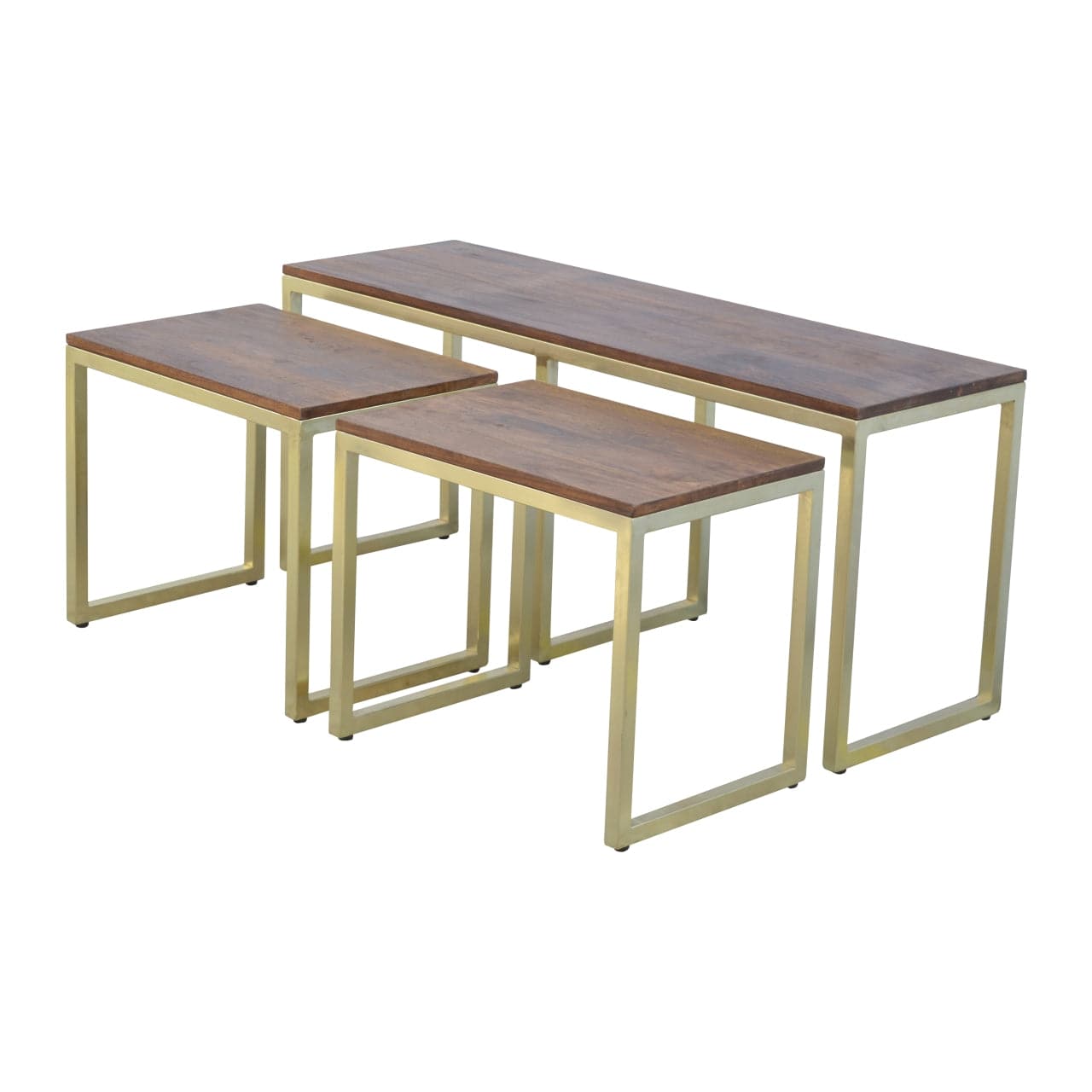 Chunky Gold Table Set of 3 in Solid Mango Wood - main view showing handcrafted solid mango wood furniture
