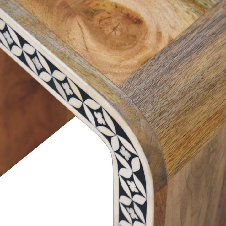 Edessa Bone Inlay End Table - Solid Mango Wood Side Table for Living Room - product view 8 showing handcrafted solid...
