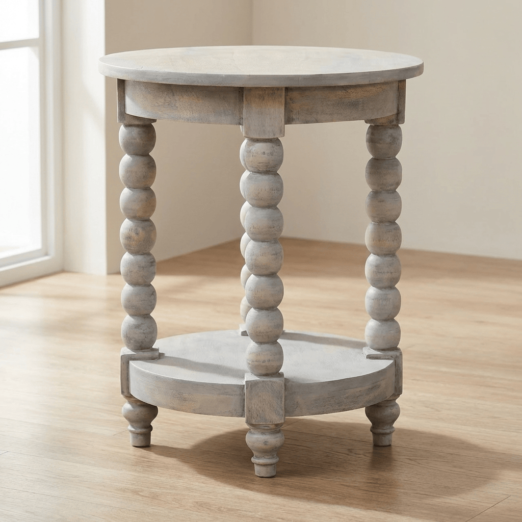 Ellsworth Round End Table - Solid Mango Wood Side Table for Living Room - main view showing handcrafted solid mango wood...