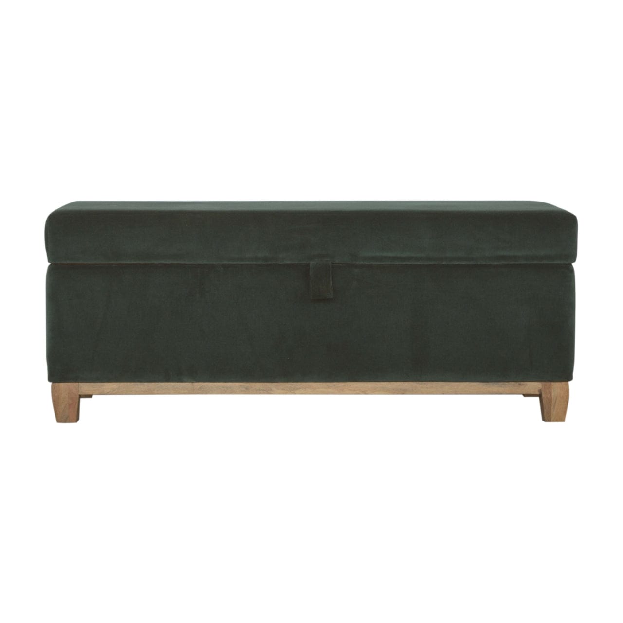 Emerald Cotton Velvet Storage Box - Solid Mango Wood Storage Container for Home - main view showing handcrafted solid...