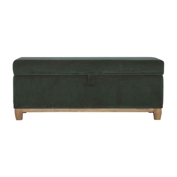 Emerald Cotton Velvet Storage Box - Solid Mango Wood Storage Container for Home - main view showing handcrafted solid...