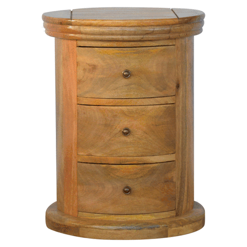 Functional Granary 3 Drawer Drum in Solid Mango Wood - product view 7 showing handcrafted solid mango wood furniture
