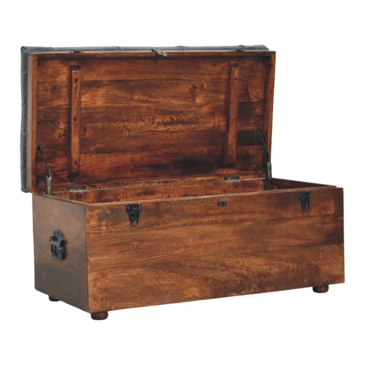Handcrafted Black Buffalo hide leather Storage Trunk - Solid Mango Wood Blanket Chest for Bedroom - product view 7...