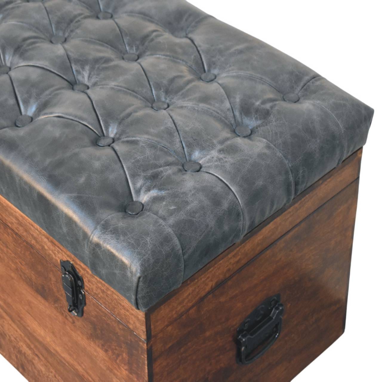 Handcrafted Black Buffalo hide leather Storage Trunk - Solid Mango Wood Blanket Chest for Bedroom - product view 5...