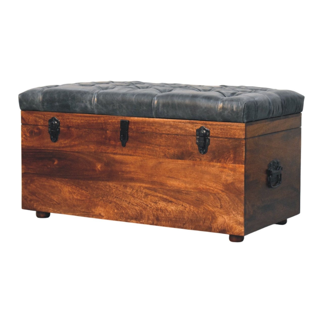 Handcrafted Black Buffalo hide leather Storage Trunk - Solid Mango Wood Blanket Chest for Bedroom - product view 3...