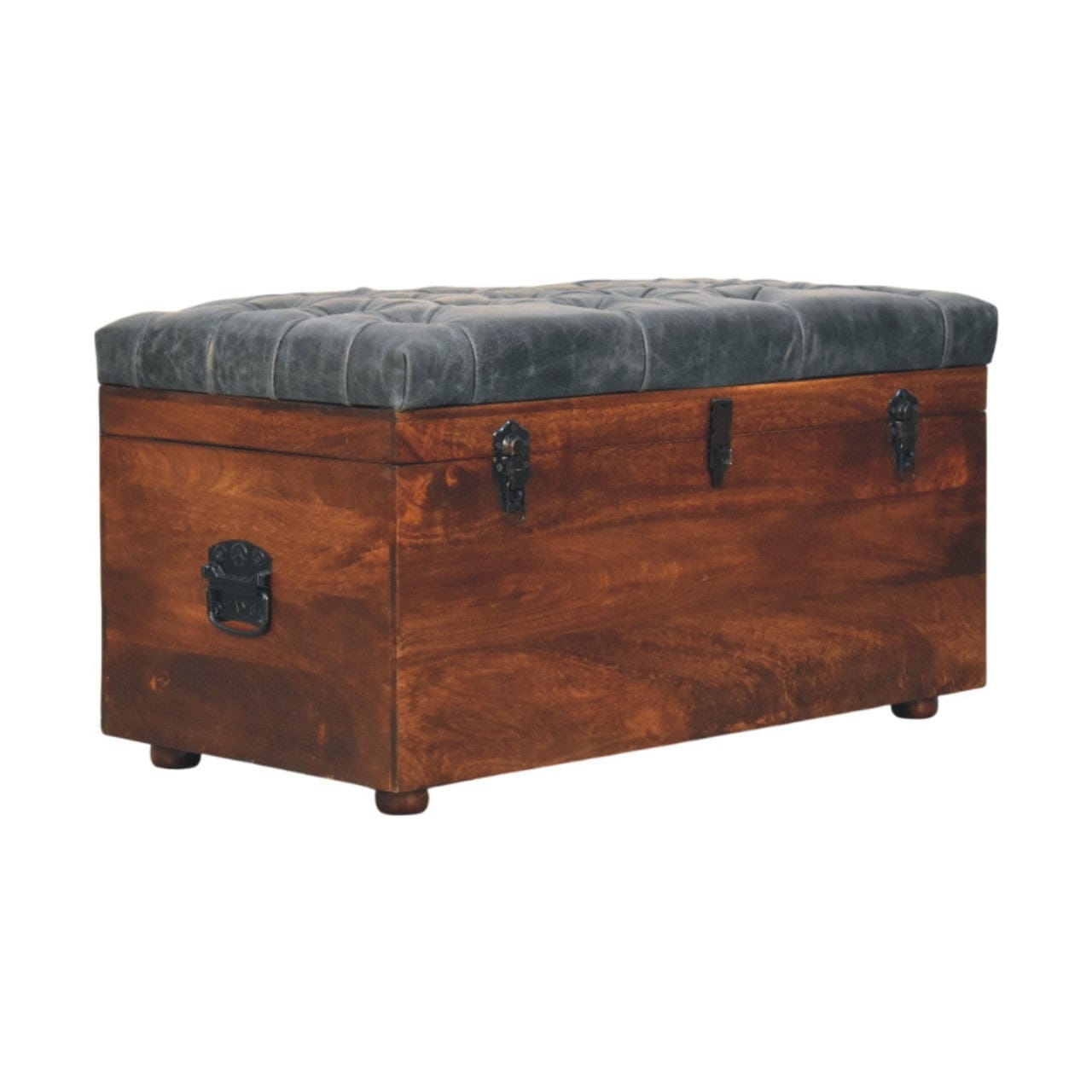 Handcrafted Black Buffalo hide leather Storage Trunk - Solid Mango Wood Blanket Chest for Bedroom - product view 2...