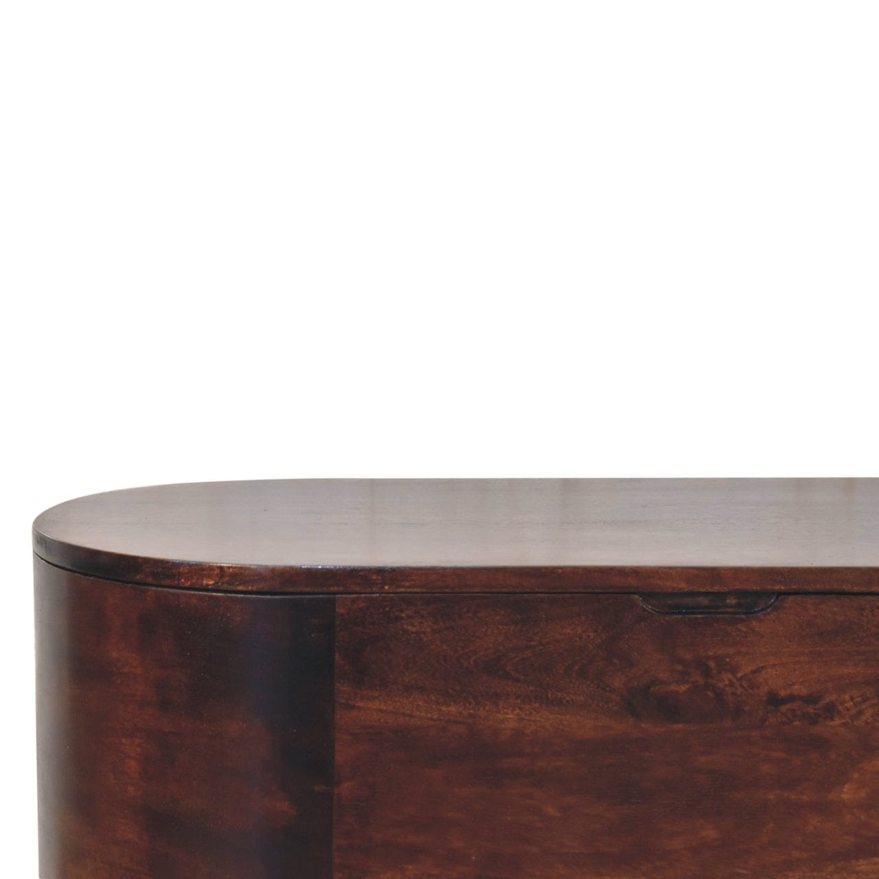 Light Walnut Rounded Lid-up Blanket Box - Solid Mango Wood Storage Trunk for Bedroom - product view 6 showing handcrafted...