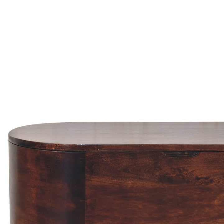 Light Walnut Rounded Lid-up Blanket Box - Solid Mango Wood Storage Trunk for Bedroom - product view 6 showing handcrafted...