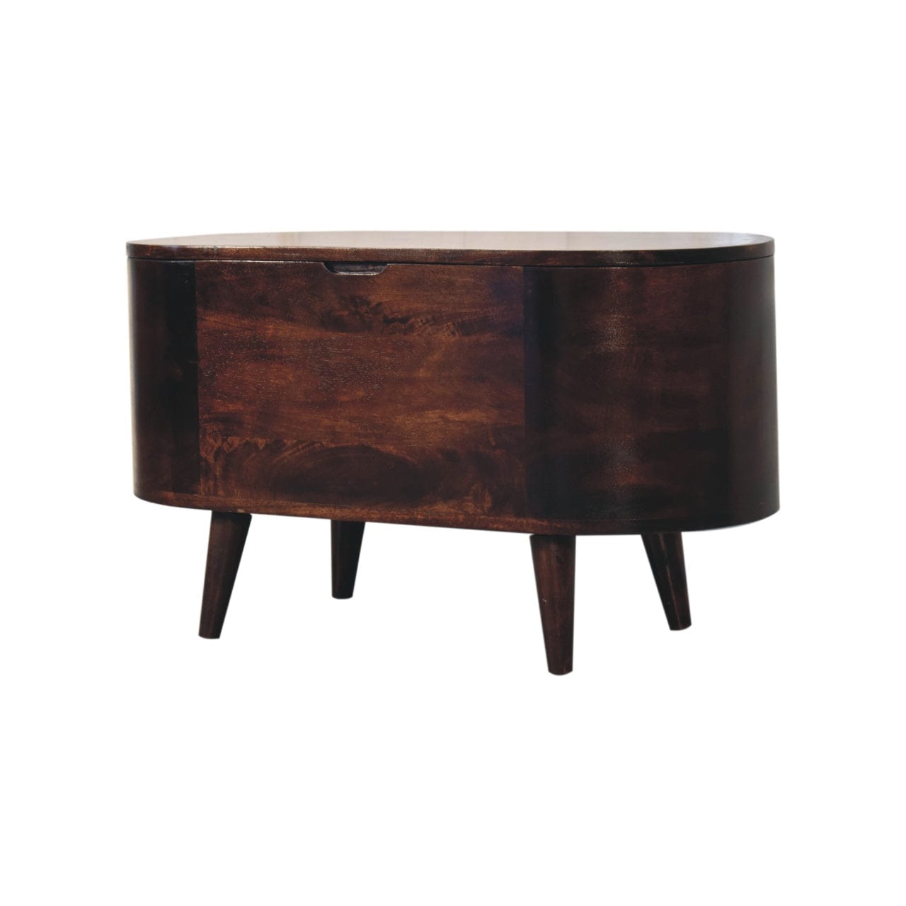 Light Walnut Rounded Lid-up Blanket Box - Solid Mango Wood Storage Trunk for Bedroom - product view 4 showing handcrafted...