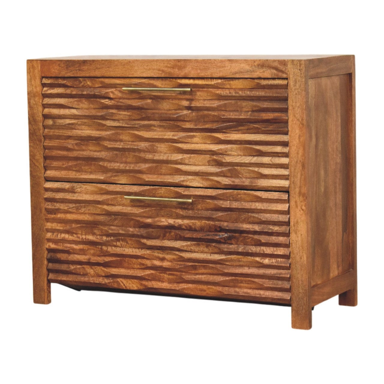 Amber Wavefront Shoe Storage Cabinet - Solid Mango Wood Entryway Shoe Organizer (Amber Oak) - product view 4 showing...
