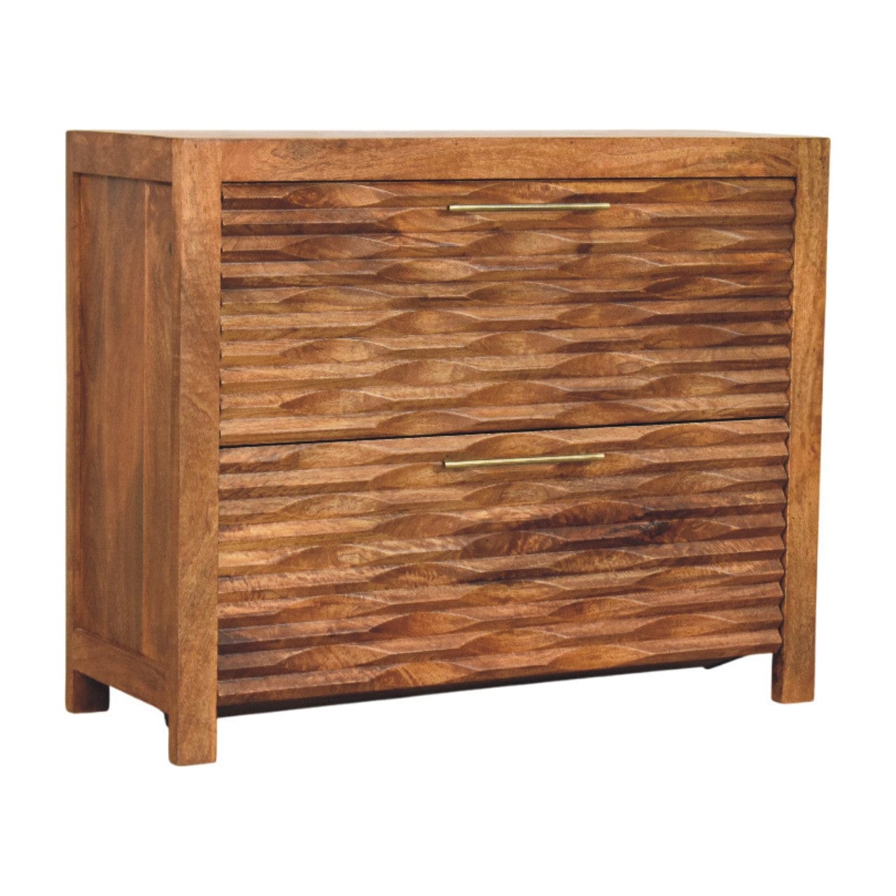 Amber Wavefront Shoe Storage Cabinet - Solid Mango Wood Entryway Shoe Organizer (Amber Oak) - product view 2 showing...