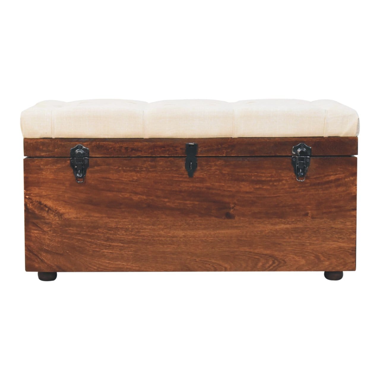 Mid-Century Modern California Walnut White Linen Storage Trunk - Solid Mango Wood Blanket Chest for Bedroom - main view...