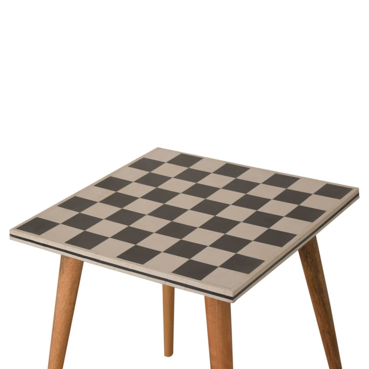 Mid-Century Modern Checkered End Table - Solid Mango Wood Side Table for Living Room - product view 3 showing handcrafted...