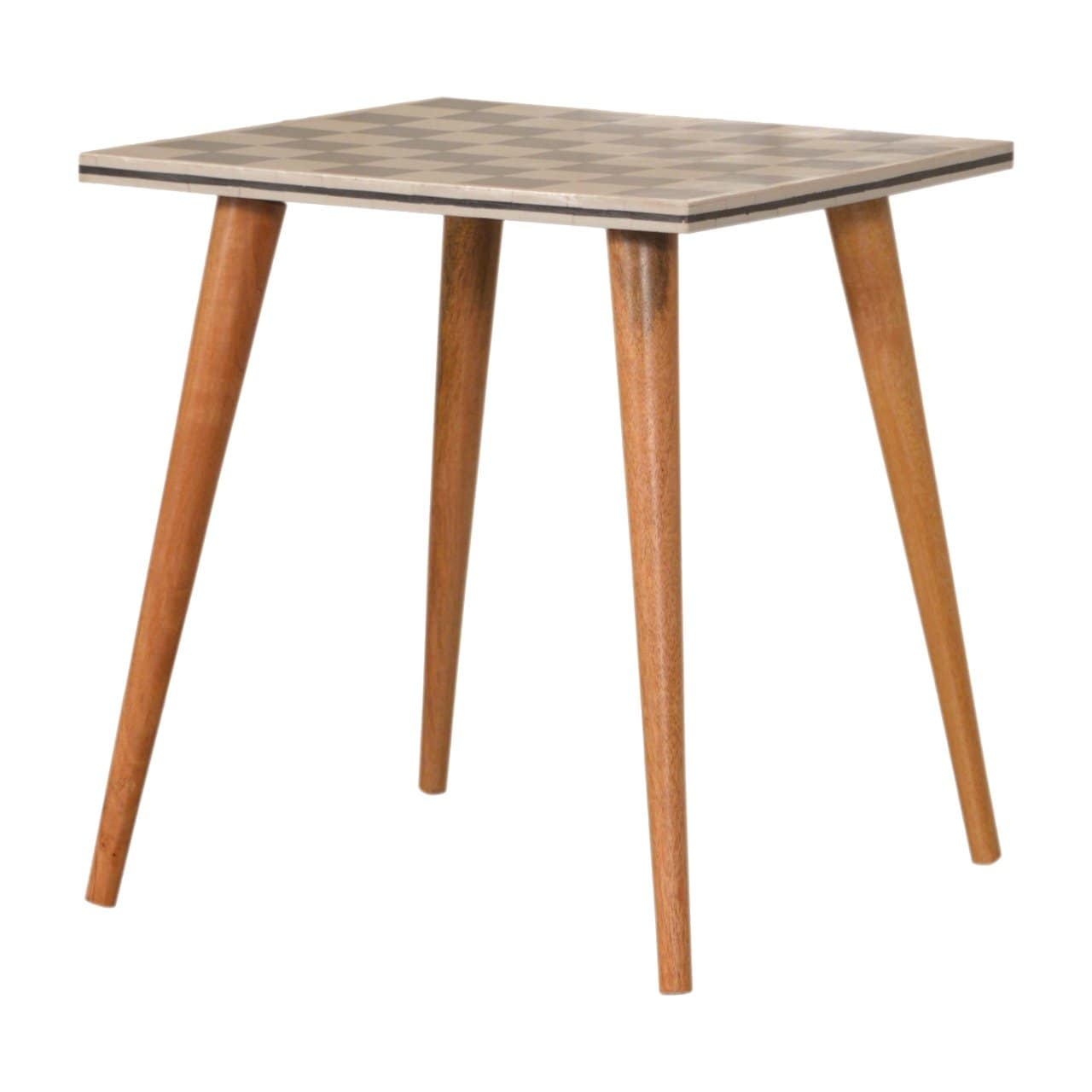 Mid-Century Modern Checkered End Table - Solid Mango Wood Side Table for Living Room - product view 2 showing handcrafted...