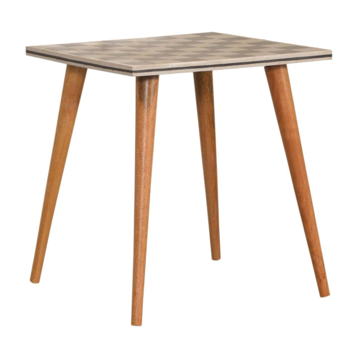 Mid-Century Modern Checkered End Table - Solid Mango Wood Side Table for Living Room - main view showing handcrafted...