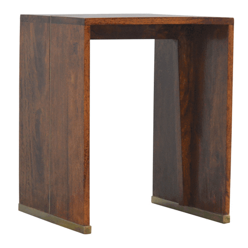 Mid-Century Modern Chestnut End Table - Solid Mango Wood Side Table for Living Room - product view 5 showing handcrafted...