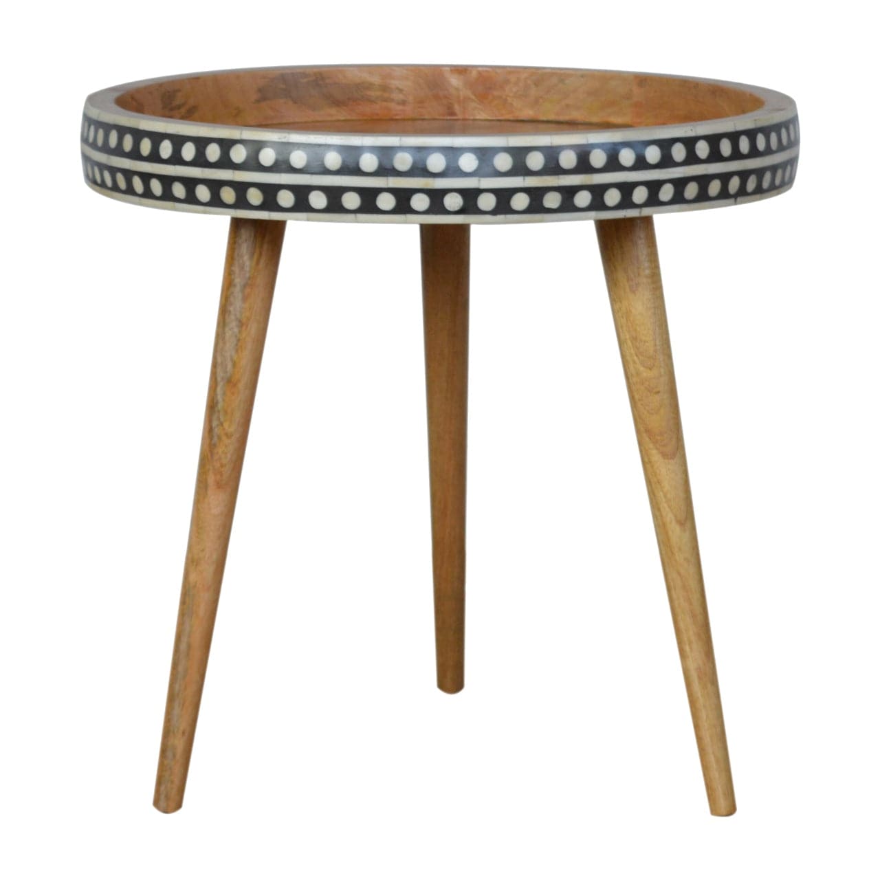 Mid-Century Modern Dotted End Table - Solid Mango Wood Side Table for Living Room - main view showing handcrafted solid...