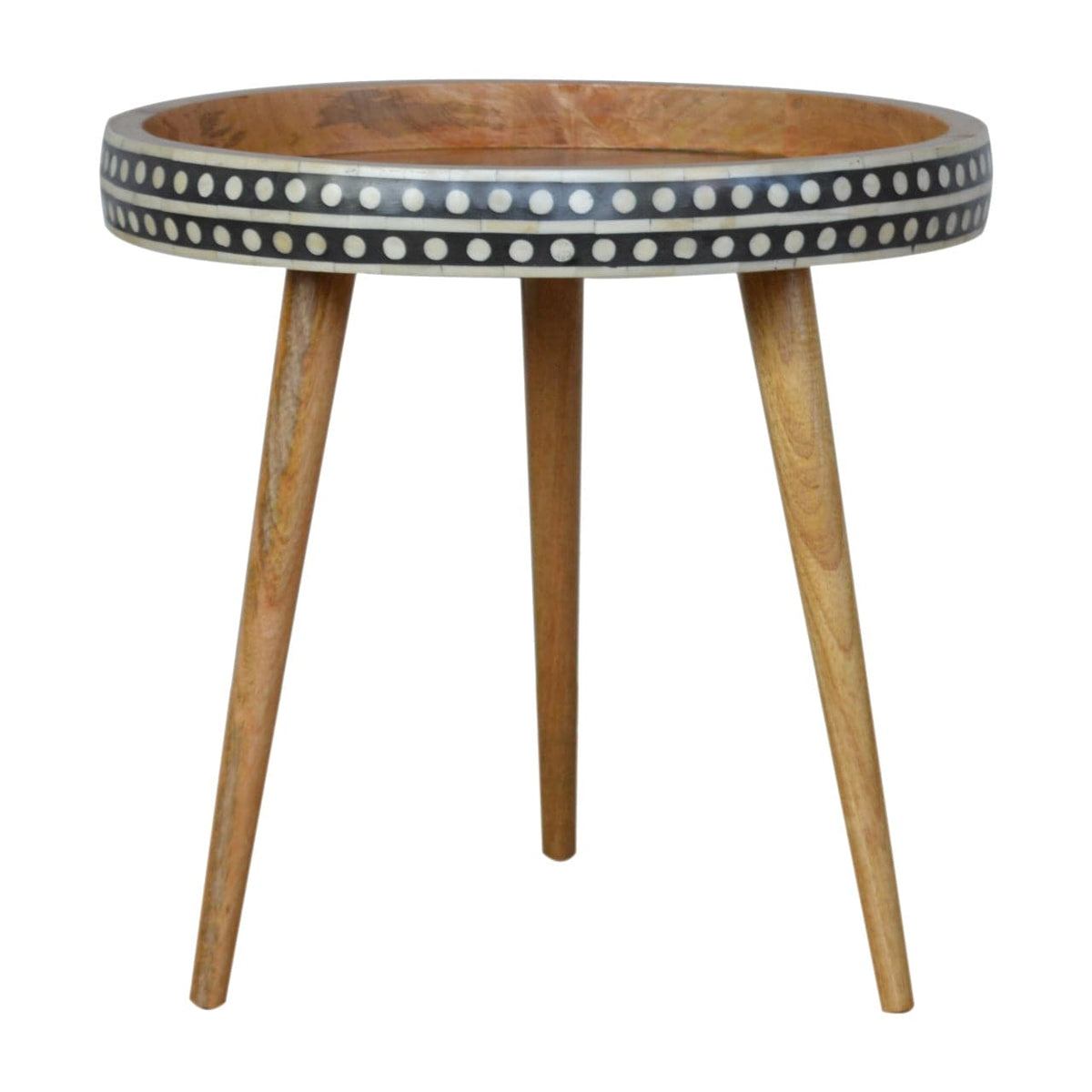 Mid-Century Modern Dotted End Table - Solid Mango Wood Side Table for Living Room - main view showing handcrafted solid...
