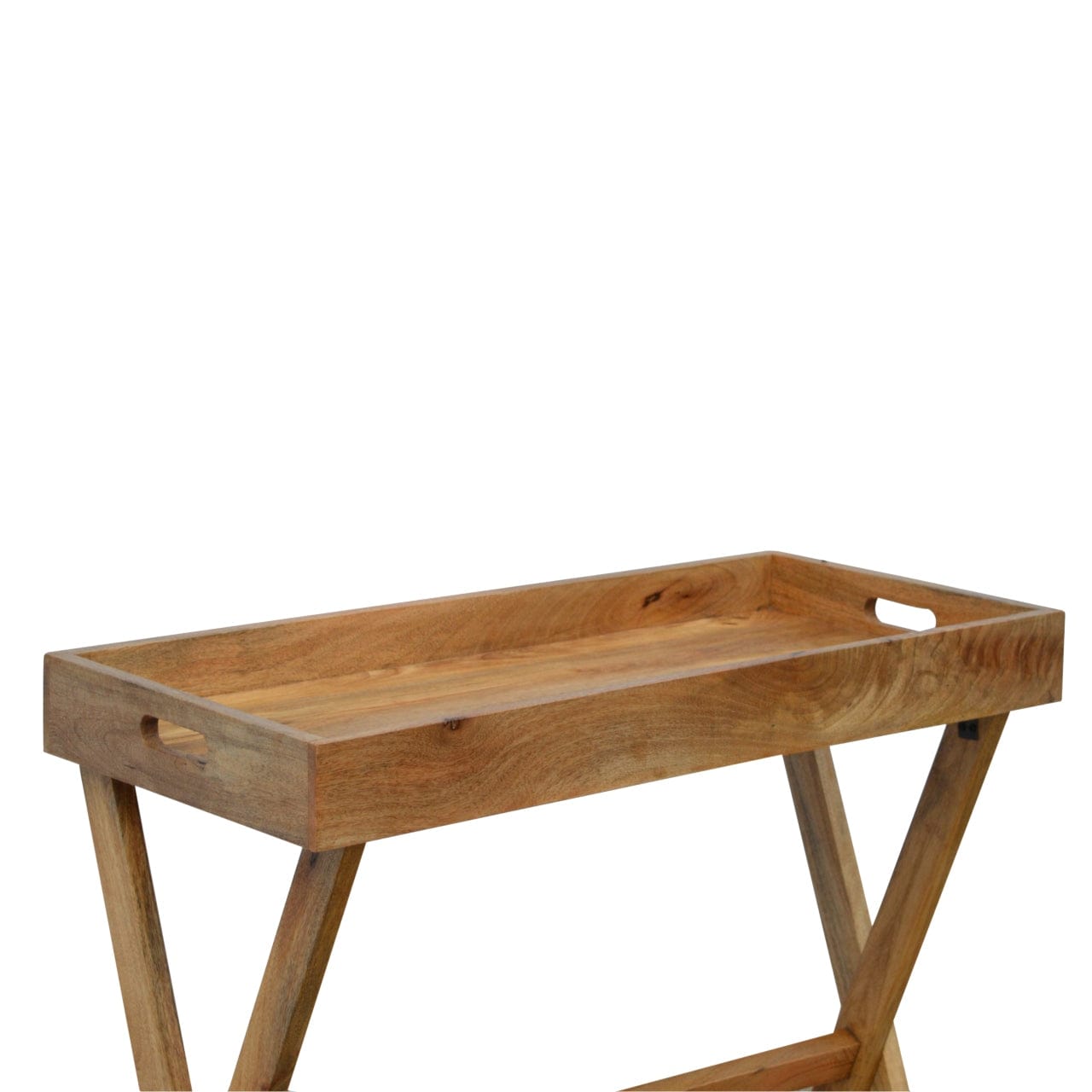 Mid-Century Modern Foldable Butler Tray in Solid Mango Wood - product view 3 showing handcrafted solid mango wood furniture