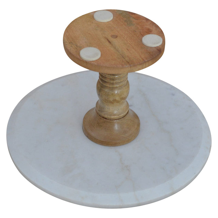 Mid-Century Modern Handcrafted Cake Stand - Solid Mango Wood Dessert Stand for Kitchen - product view 4 showing...