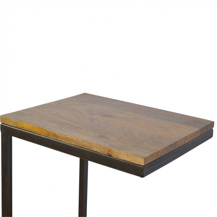 Mid-Century Modern Industrial End Table - Solid Mango Wood Side Table for Living Room - product view 3 showing...