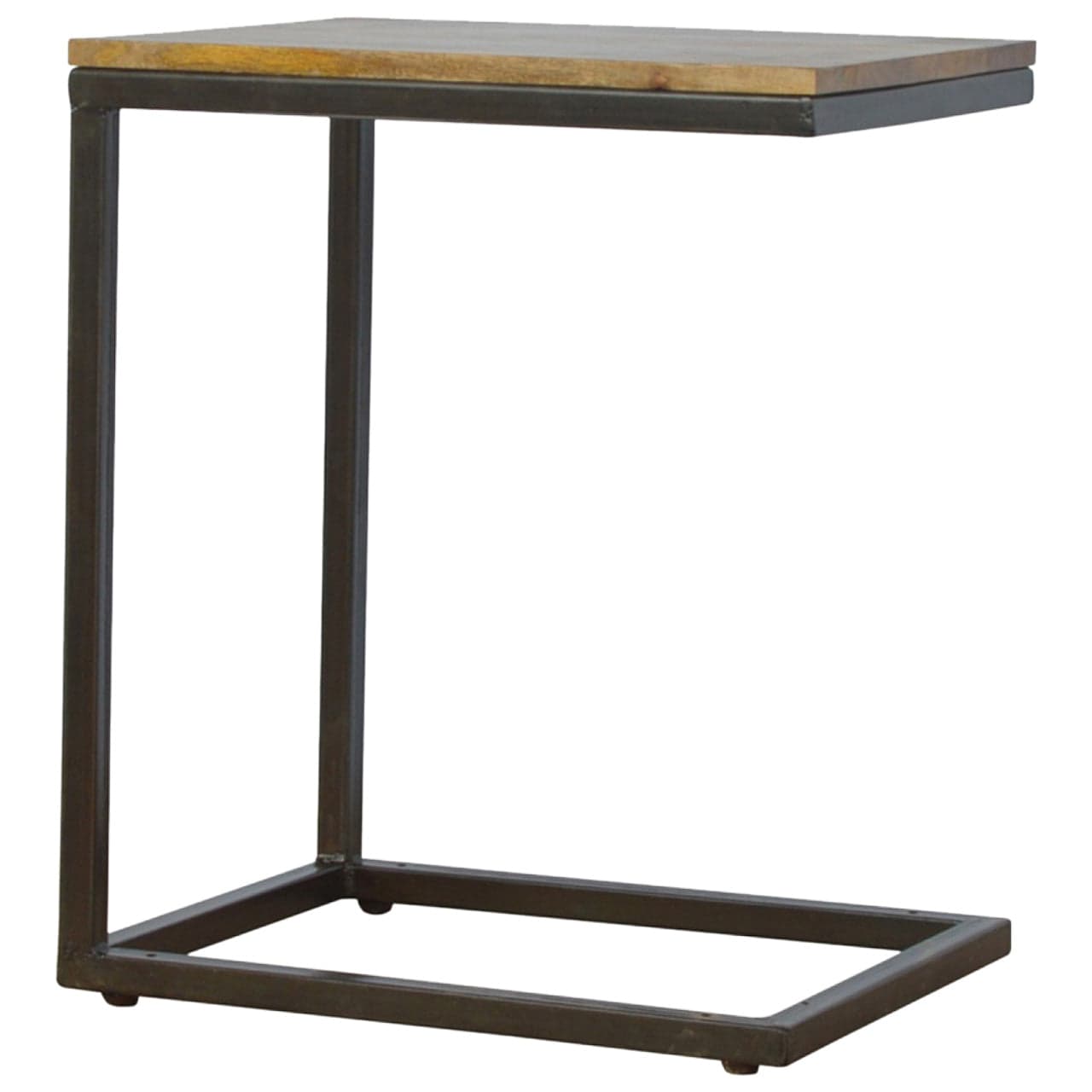 Mid-Century Modern Industrial End Table - Solid Mango Wood Side Table for Living Room - main view showing handcrafted...