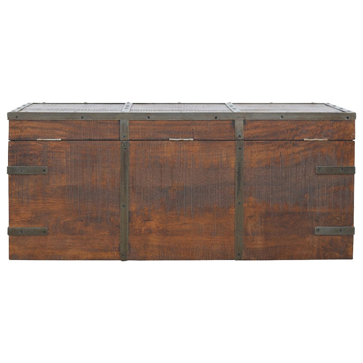 Mid-Century Modern Iron Storage Box - Solid Mango Wood Storage Container for Home - product view 5 showing handcrafted...