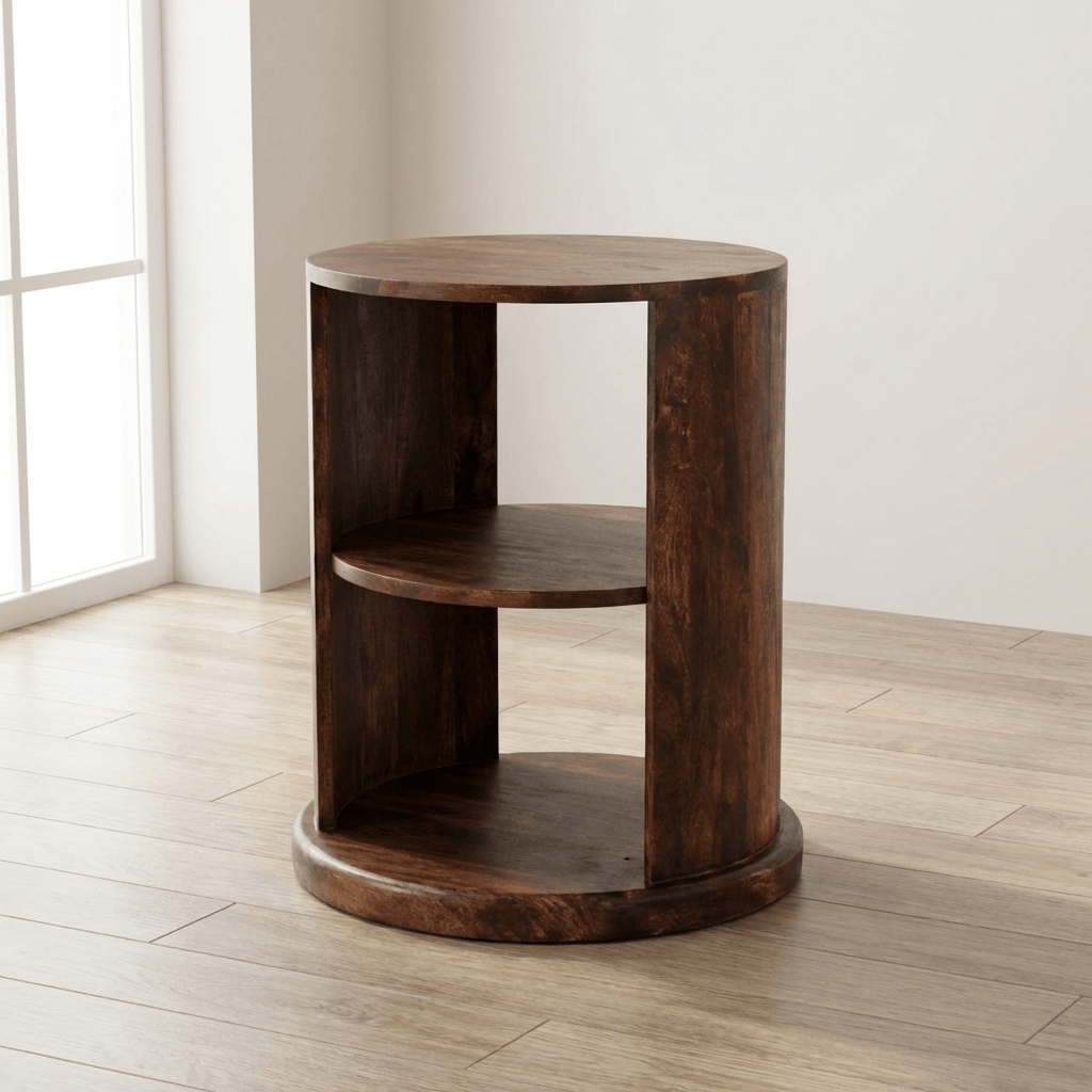 Rustic Ventura End Table - Solid Mango Wood Side Table for Living Room - main view showing handcrafted solid mango wood...