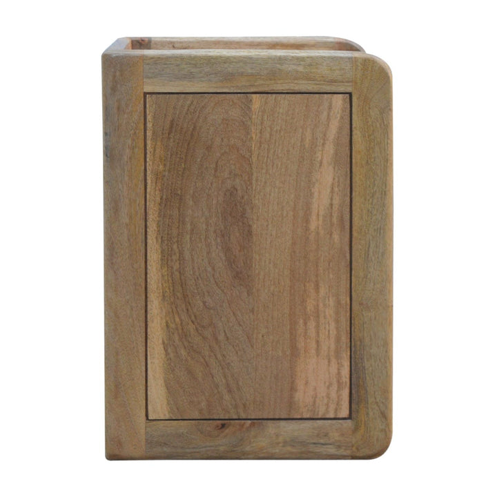 Gallery Back Nightstand - Solid Mango Wood Bedside Table for Bedroom - product view 5 showing handcrafted solid mango...