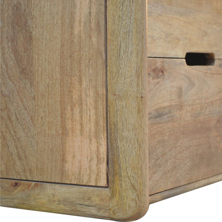 Gallery Back Nightstand - Solid Mango Wood Bedside Table for Bedroom - product view 4 showing handcrafted solid mango...