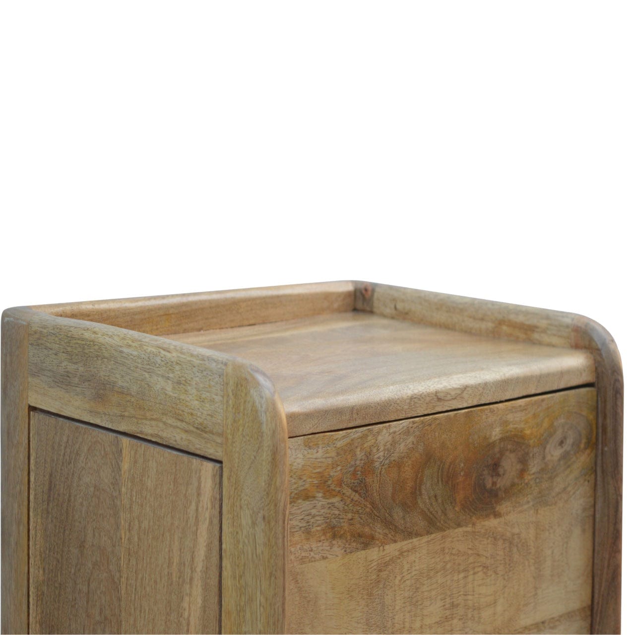 Gallery Back Nightstand - Solid Mango Wood Bedside Table for Bedroom - product view 3 showing handcrafted solid mango...