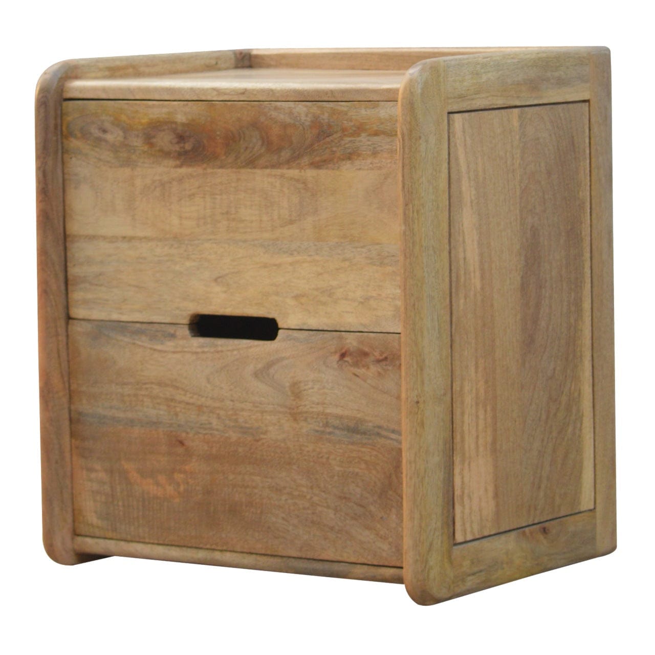 Gallery Back Nightstand - Solid Mango Wood Bedside Table for Bedroom - product view 2 showing handcrafted solid mango...