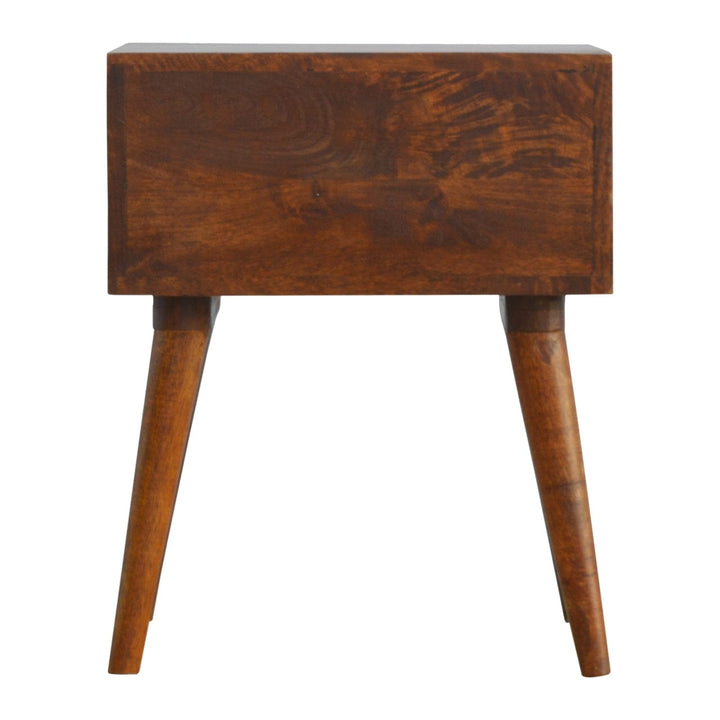 Geo Brass Inlay Nightstand - Solid Mango Wood Bedside Table for Bedroom - product view 8 showing handcrafted solid mango...