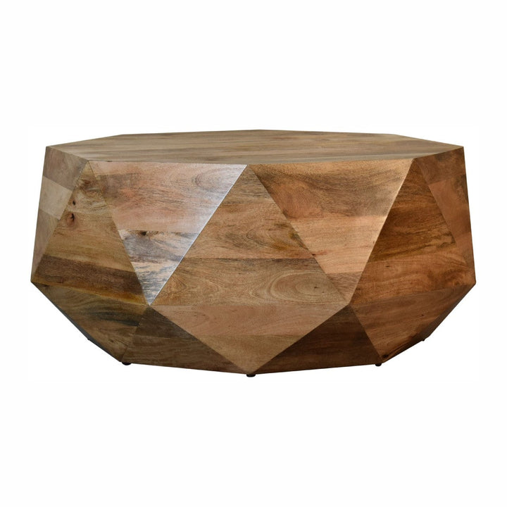 Geo Solid Wood Coffee Table - Solid Mango Wood Center Table for Living Room - product view 2 showing handcrafted solid...