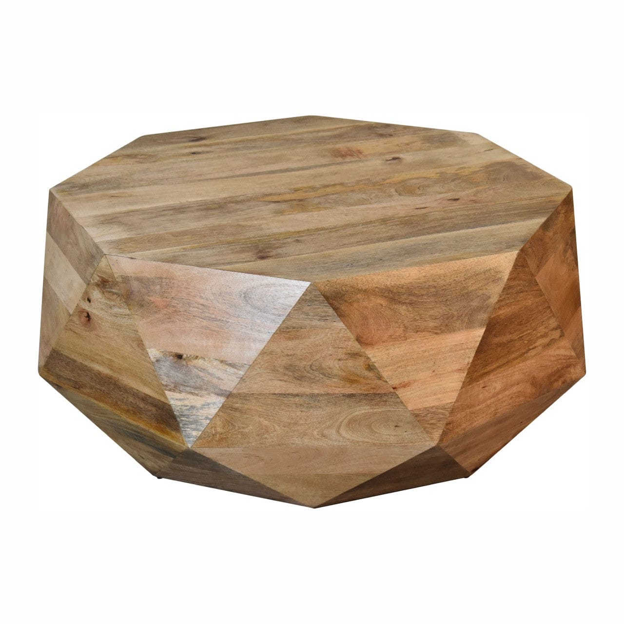 Geo Solid Wood Coffee Table - Solid Mango Wood Center Table for Living Room - main view showing handcrafted solid mango...