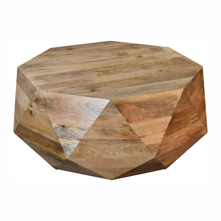 Geo Solid Wood Coffee Table - Solid Mango Wood Center Table for Living Room - main view showing handcrafted solid mango...