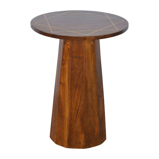Geometric Brass Inlay End Table - Solid Mango Wood Side Table for Living Room - product view 7 showing handcrafted solid...