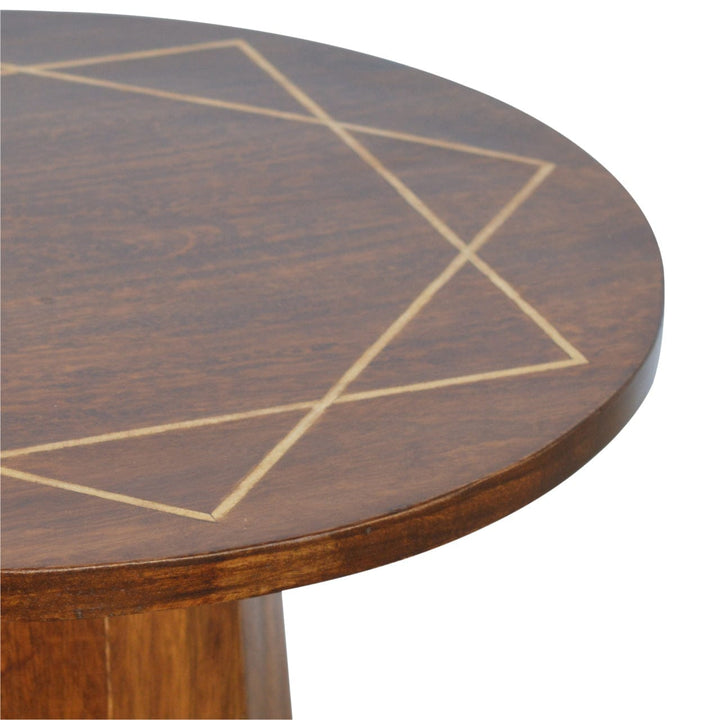 Geometric Brass Inlay End Table - Solid Mango Wood Side Table for Living Room - product view 5 showing handcrafted solid...