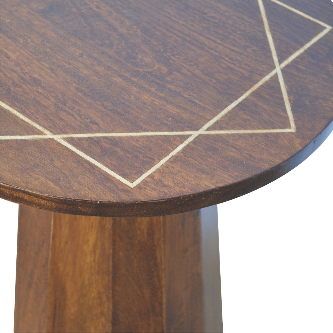 Geometric Brass Inlay End Table - Solid Mango Wood Side Table for Living Room - product view 3 showing handcrafted solid...