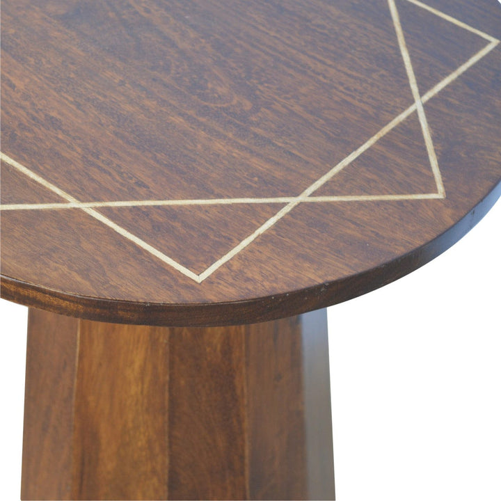 Geometric Brass Inlay End Table - Solid Mango Wood Side Table for Living Room - product view 3 showing handcrafted solid...
