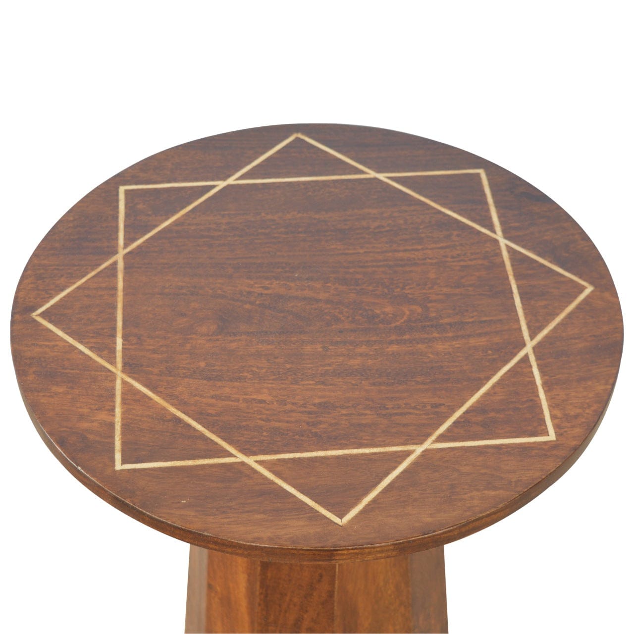 Geometric Brass Inlay End Table - Solid Mango Wood Side Table for Living Room - product view 2 showing handcrafted solid...